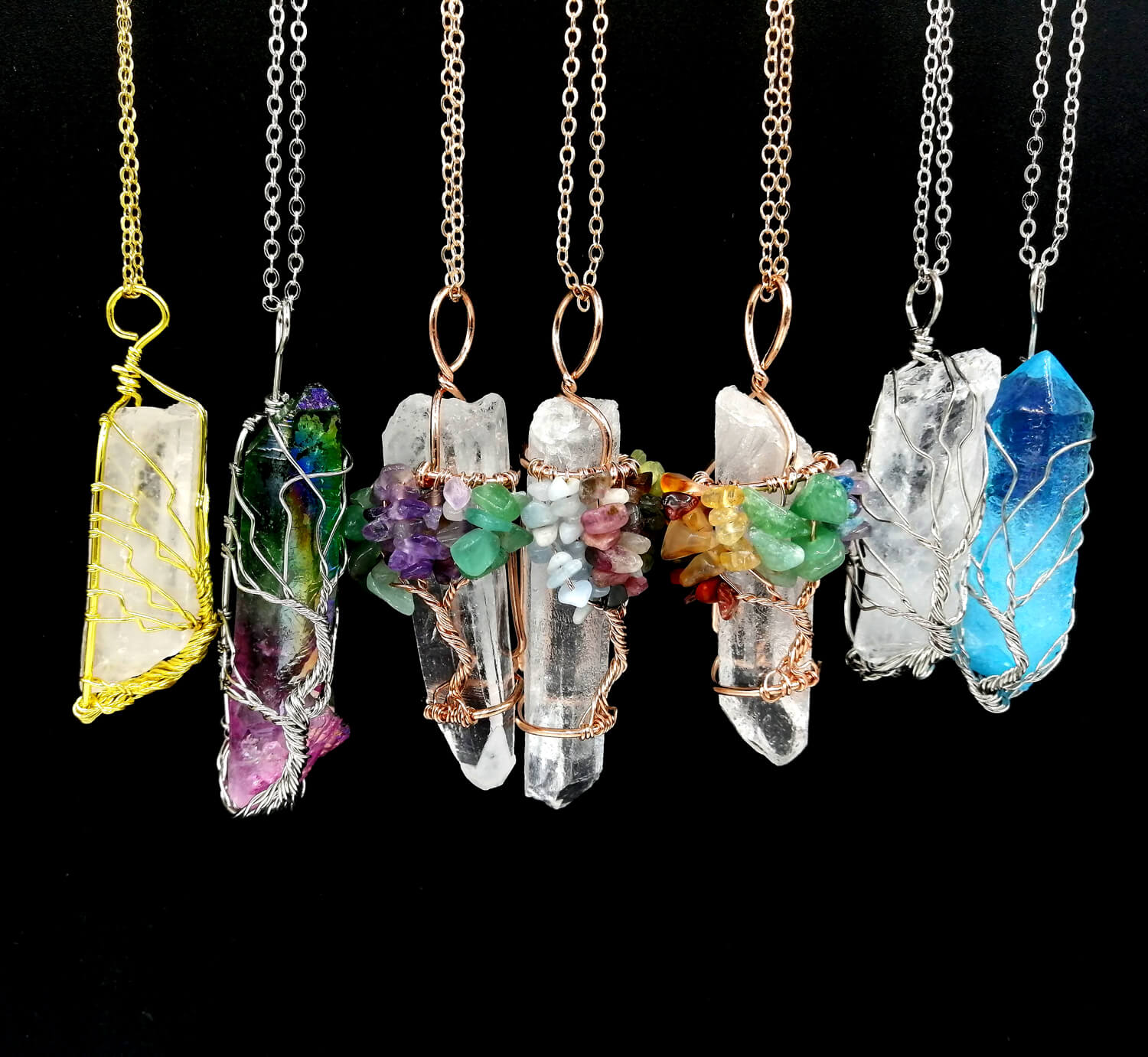 JLN Natural Crystal Life Tree Pendant Gemstone Wire Wrapped Quartz Hexagon Prism Amulet Charm With Brass Chain Necklace
JLN Natural Crystal Life Tree Pendant Gemstone Wire Wrapped Quartz Hexagon Prism Amulet Charm With Brass Chain Necklace