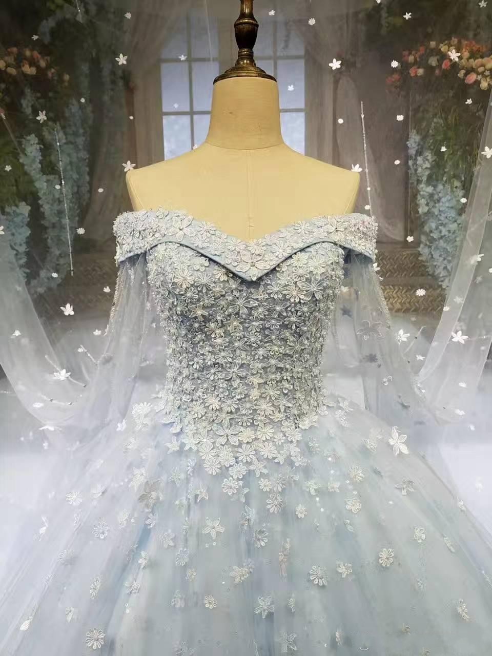 snow garden V neck Ball gown off the shoulder wedding dresses western hands made flowers bridal wedding gowns