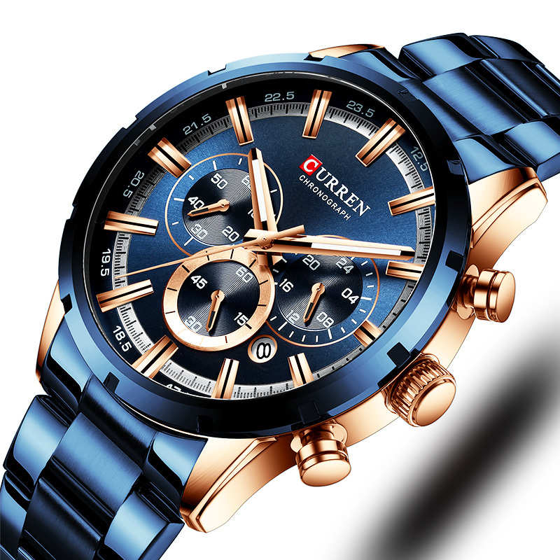 New CURREN Sport Men's Clock Stainless Steel Top Watch Chronograph Quartz Watch Men Dropshipping Relogio Masculino CX200805