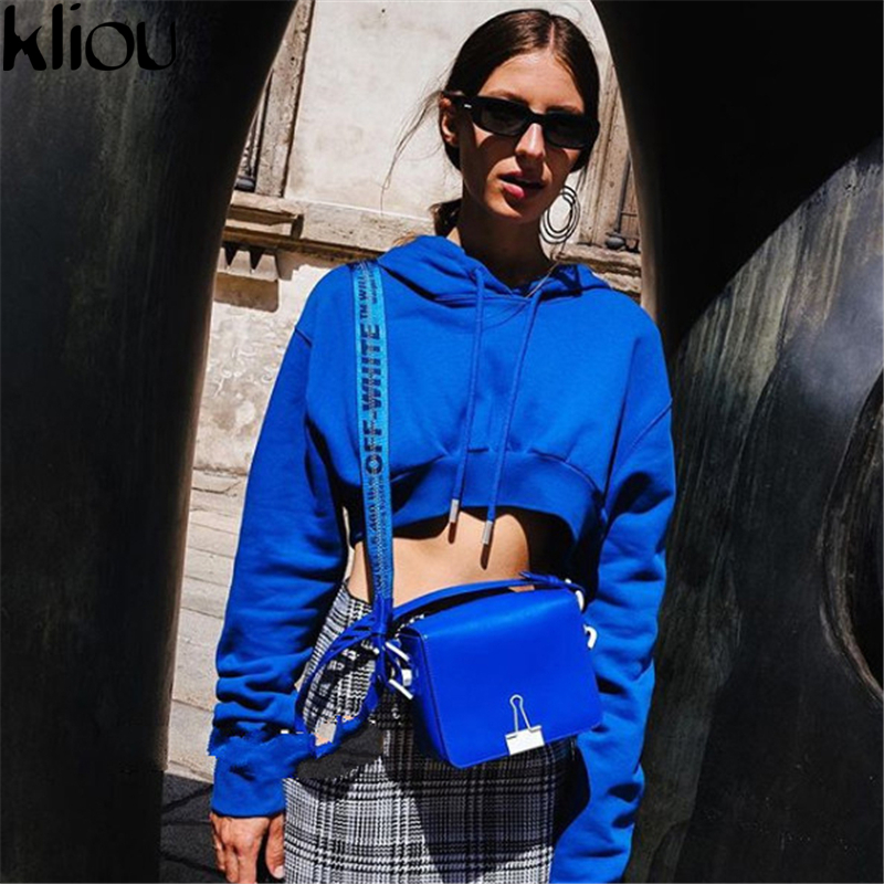 Kliou 2017autumn&winter Fashion Fitness Hoodies Sweatshirts Loose Top For Student High Quality Blue Gray Solid Female Coat C19041102