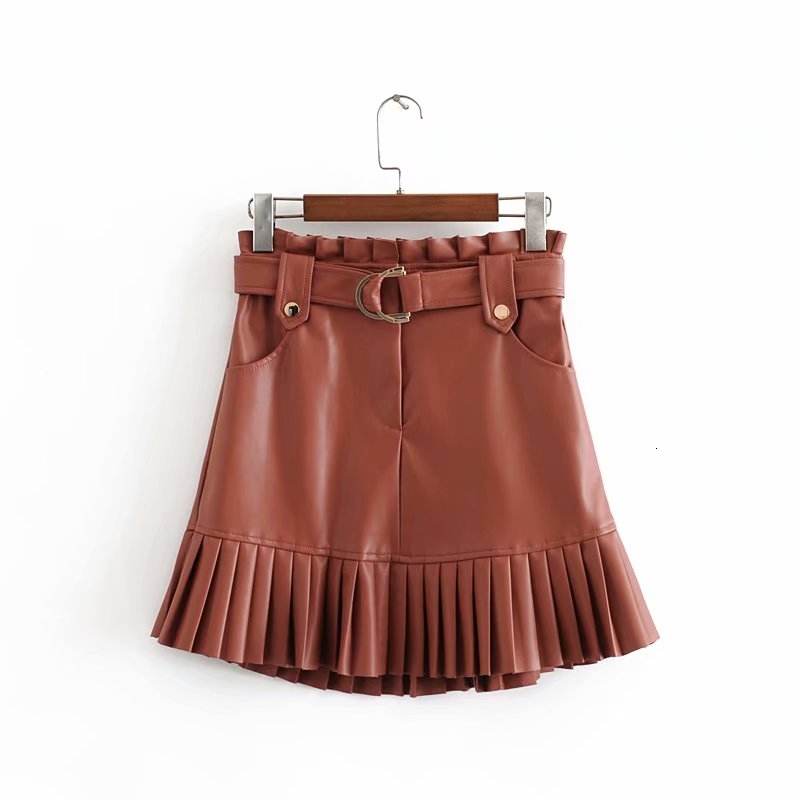 Stylish Chic Pu Leather Mini Skirt with Belt Za Fashion Women High Waist Pleated Hem Skirts Casual Streetwear Party Faldas LY191203, Black
Stylish Chic Pu Leather Mini Skirt with Belt Za Fashion Women High Waist Pleated Hem Skirts Casual Streetwear Party Faldas LY191203, Black