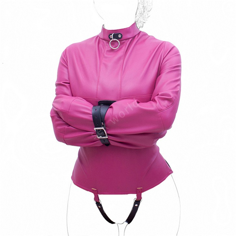 Women's Straitjacket Gimp Bag Harness PU Leather Straitjacket Bondage Restraint Adult Couple Game Straight Jacket Adults Sex Toy Y191203