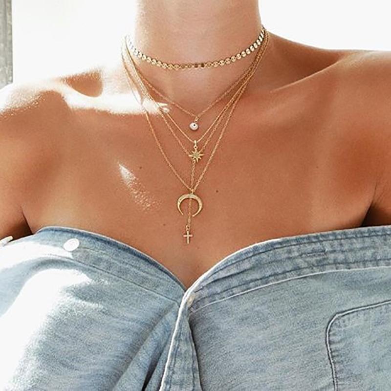 Pendant Necklaces Boho Fashion Crystal Eye Sun Cross Horns Sequins For Women Vintage Gold Necklace Multilayer Female Jewelry
Pendant Necklaces Boho Fashion Crystal Eye Sun Cross Horns Sequins For Women Vintage Gold Necklace Multilayer Female Jewelry