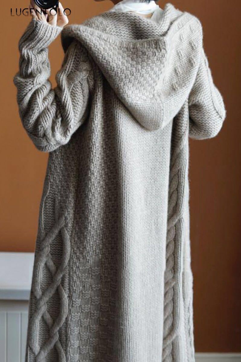 Lugentolo Women Sweater Cardigan Autumn Winter Hooded Long Sleeve Winter New Solid Color Loose Korean Cozy Lady Long Sweaters CJ191220