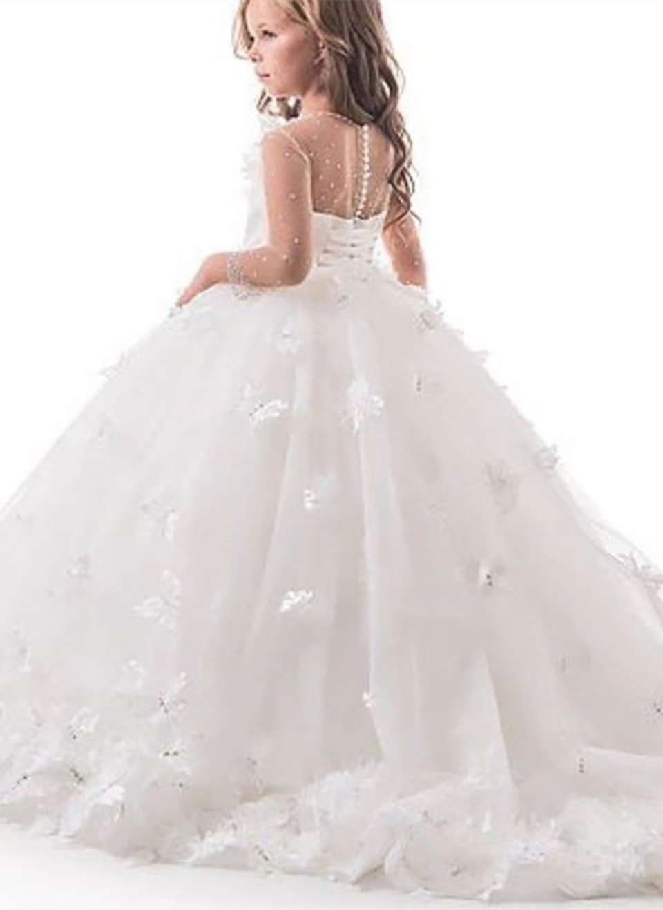 Luxurious Flower Girls Dresses Lace Applique Long Sleeve Tulle Fashion For Girl First Communion Princess pageant Party Dresses