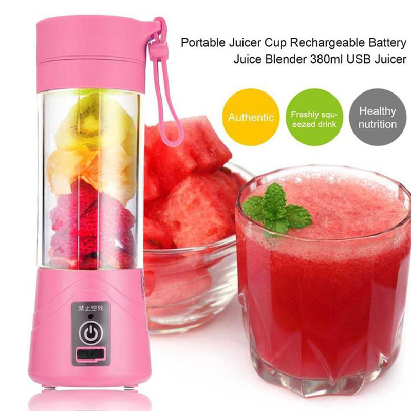 380ml 4/6 Blades Mini USB Rechargeable Portable Electric Fruit Juicer Smoothie Maker Blender Machine Sports Bottle Juicing Cup