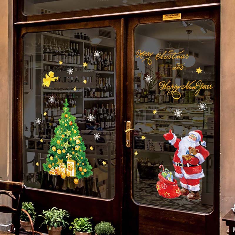 Christmas Window Glass Sticker Xmas Tree Wall Stickers Snowman Santa Home Bedroom Decoration for New Year Gift