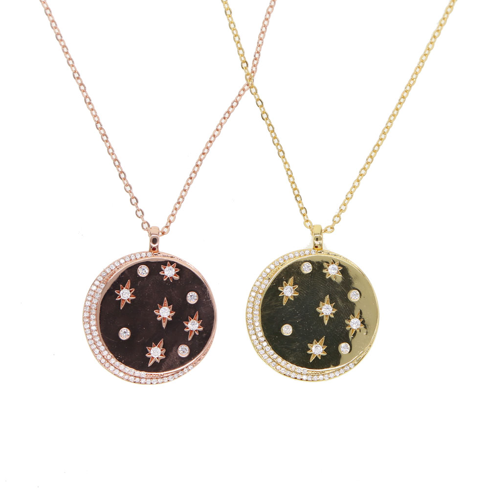 gold plated star signet necklace cz moon star engraved plated geometric classic tag women necklaces