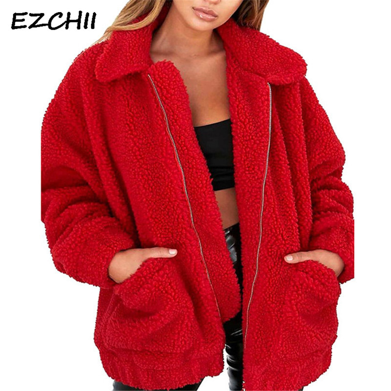Women Autumn Winter Warm Coat Soft Jacket Thick Plush Zipper Overcoat Short Outerwear Lapel Fleece Fur Coats chaqueta mujer, Red
Women Autumn Winter Warm Coat Soft Jacket Thick Plush Zipper Overcoat Short Outerwear Lapel Fleece Fur Coats chaqueta mujer, Red