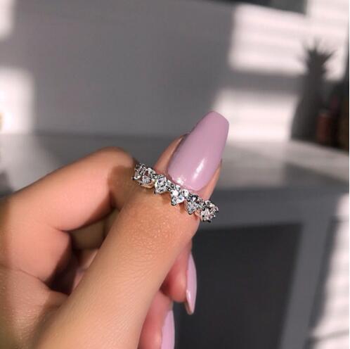 vecalon Heart shape Promise Ring Real 925 sterling Silver Diamonds cz Engagement Wedding Band Rings For Women Party Jewelry