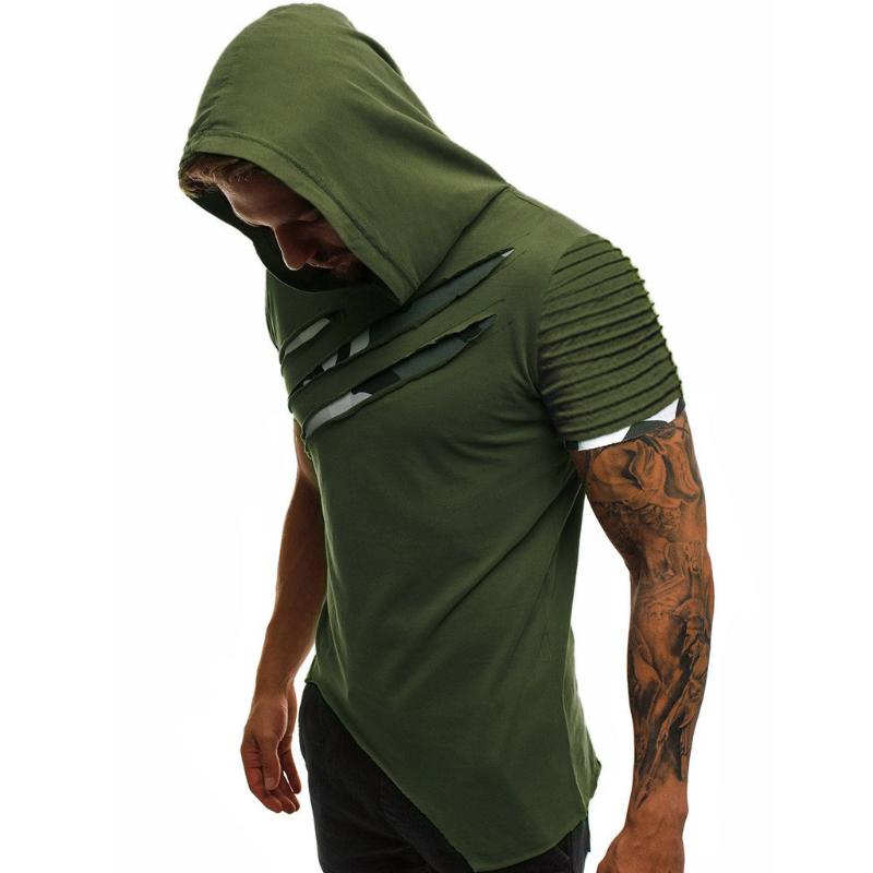 Men's T-Shirts Fashion Men's Hooded Scratch T-shirt Summer Pattern Casual Gyms Fitness Comfortable Shirt Clothing Camisetas Hombre1