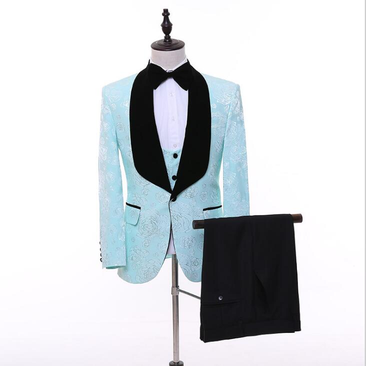 Real Image Wedding Tuxedos Black Shawl Lapel Lace Groom Men Suits Wedding Prom Dinner Best Man Blazer(Jacket+Bow+Pants) Tailor Made B299