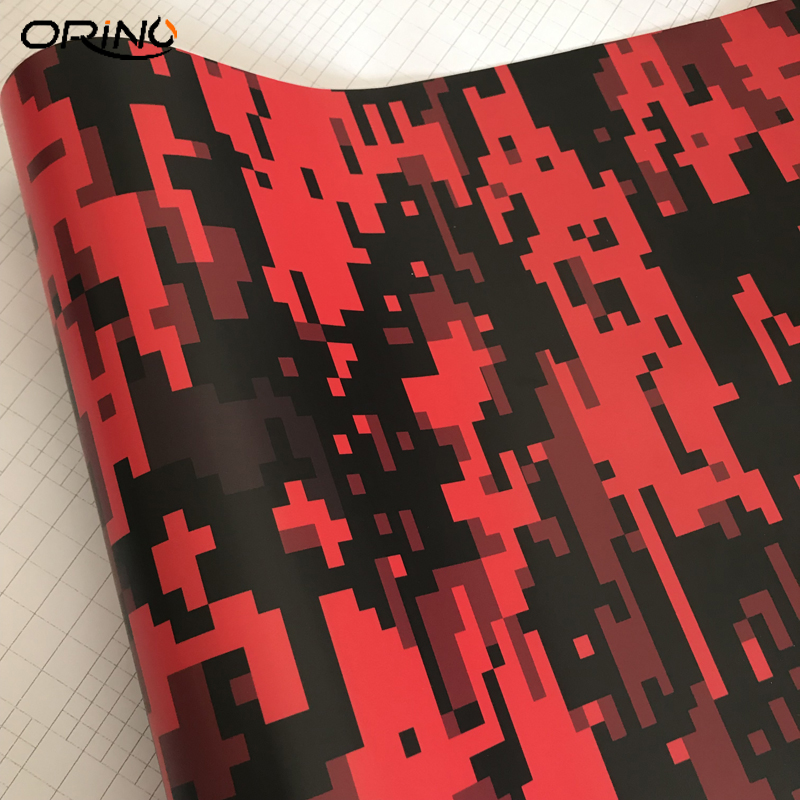 Black Red Digital Camouflage Car Vinyl Wrap Film Roll Pixel Car Sticker Foil Sheet For Vehicle Wrapping Covering Air Bubble Free