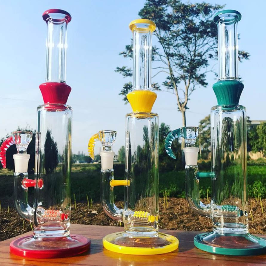 High Quality 14.5inch Straight Import Colored Glass Bong Water Pipe with percolators 18.8mm joint with ash catcher bowl or quartz banger 
High Quality 14.5inch Straight Import Colored Glass Bong Water Pipe with percolators 18.8mm joint with ash catcher bowl or quartz banger
