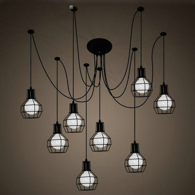 Vintage Nordic Loft Edison Bulb Chandelier Pendant Lamps Retro Ceiling Spider Lamp Antique Adjustable E27 Art Light Fixture