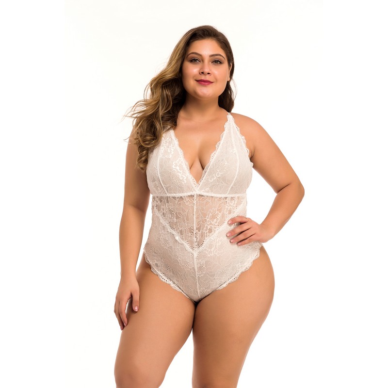 Women's Sexy Backless Midnight Floral Lace Padded cups Mesh Teddy with Criss-cross Adjustable Straps Underwear Sleepwear Lingerie Plus Size