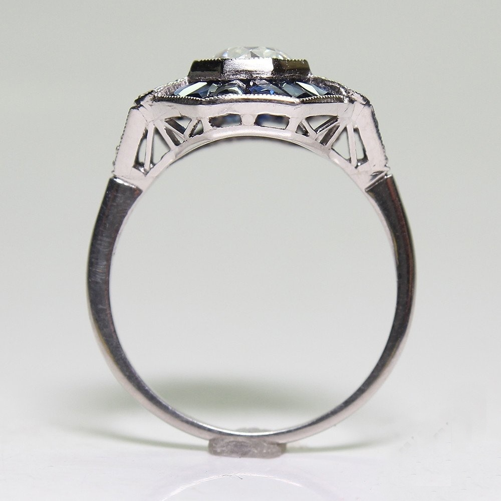 Antique Jewelry 925 Sterling Silver Diamond Sapphire Bride Wedding Engagement Art Deco Ring Size 512 - view 4