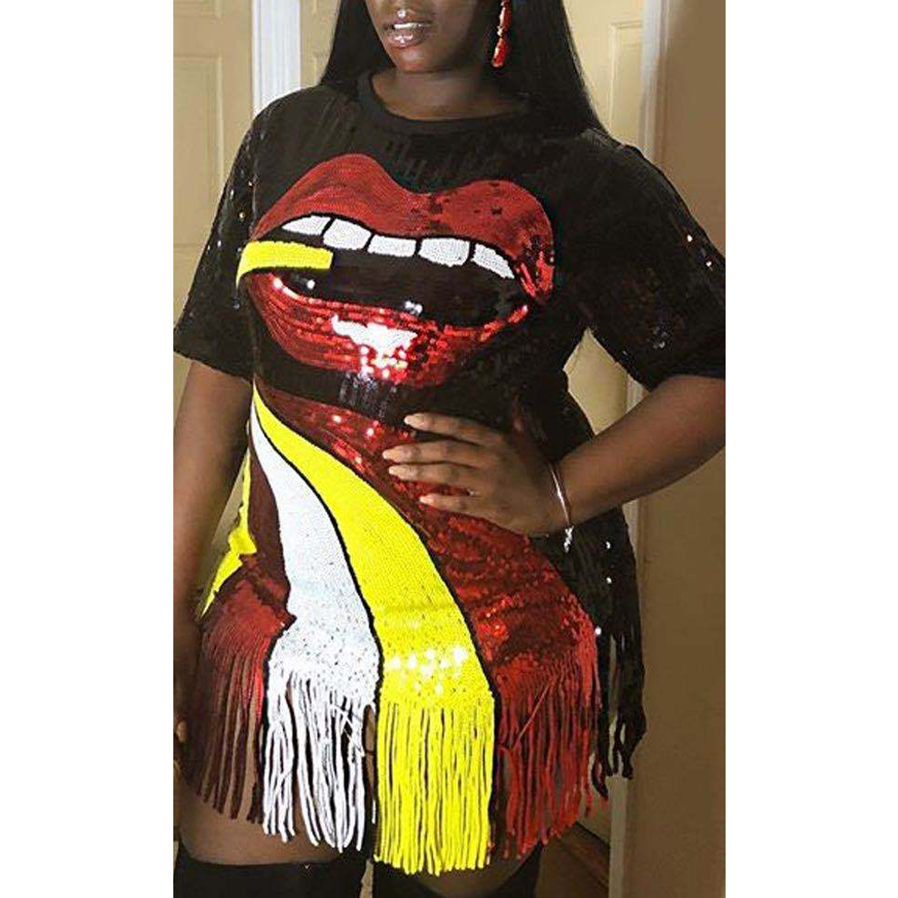 OMILKA Glitter Red Lips Printed Sequin Dress 2020 Autumn Women Short Sleeve Club Party Tassel Shiny Plus Size T Shirt Dress 4XL, Black;gray
OMILKA Glitter Red Lips Printed Sequin Dress 2020 Autumn Women Short Sleeve Club Party Tassel Shiny Plus Size T Shirt Dress 4XL, Black;gray