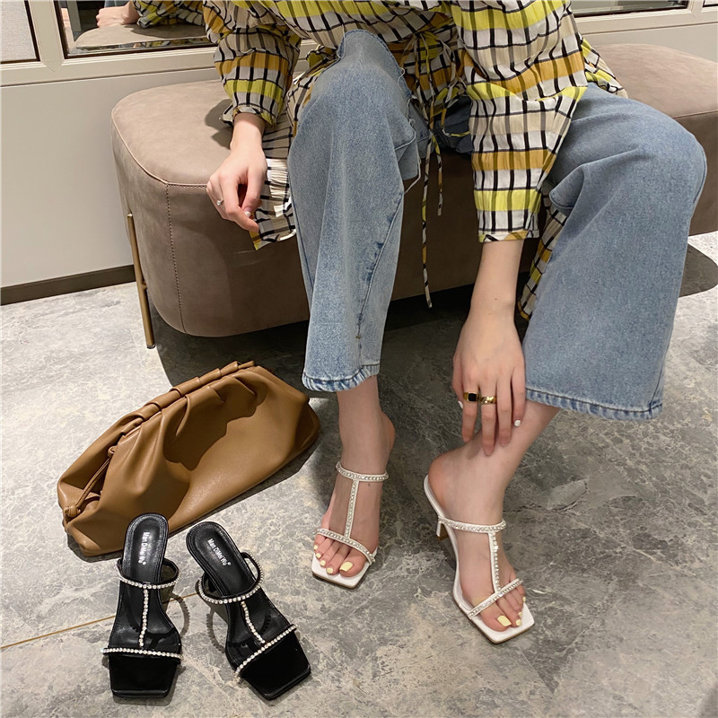women sandals rhinestone transparent slippers crystal high heels sandals square toe party wedding shoes woman, Black
women sandals rhinestone transparent slippers crystal high heels sandals square toe party wedding shoes woman, Black
