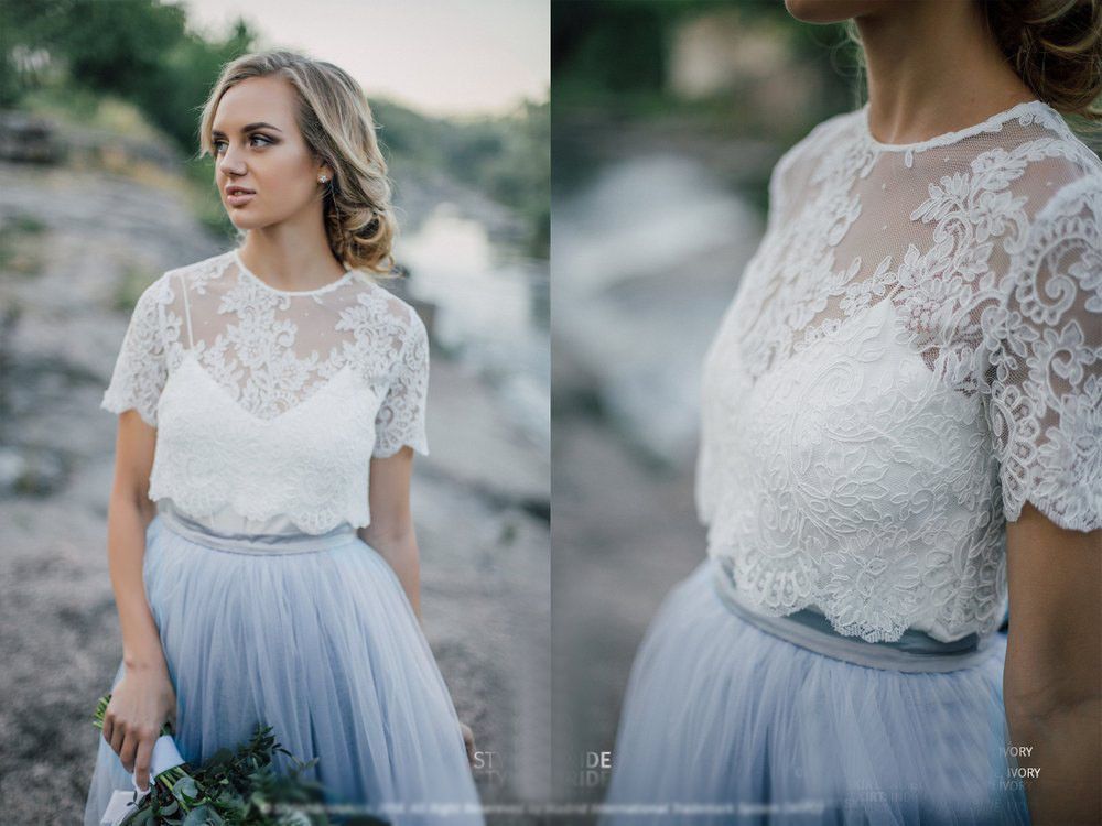 Elegant Dusty Blue Wedding Dress Tulle Bridal Gowns With Lace Tops Jacket Boho Wedding Dress Vestido de Noiva