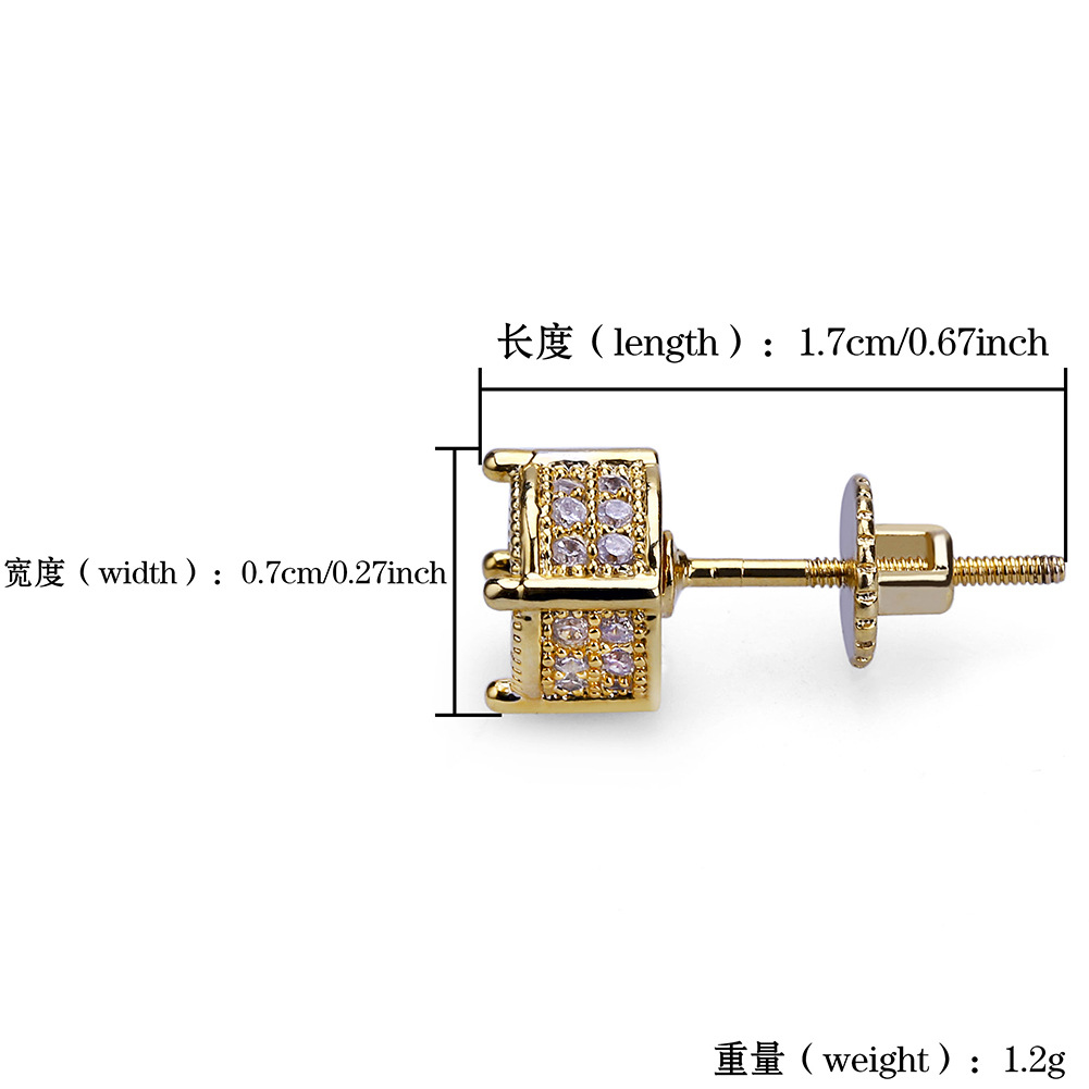 New 18K Gold Hiphop CZ Zircon Round Stud Earrings 0.7cm for Men Women and Girls Gifts Diamond Earrings Studs Hip Hop Rock Punk Rapper Jewelry Gifts Ac