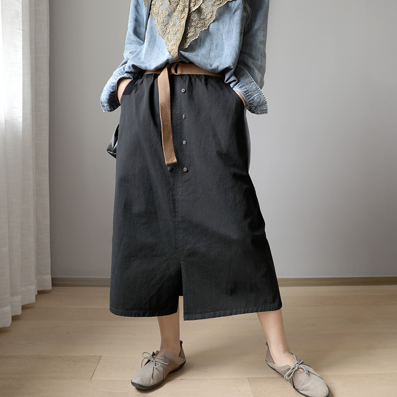 Elastic Waist Medium-length Skirts Harajuku Pleated Solid Color Cotton Split Skirt With Belt Spring All Match, Black
Elastic Waist Medium-length Skirts Harajuku Pleated Solid Color Cotton Split Skirt With Belt Spring All Match, Black