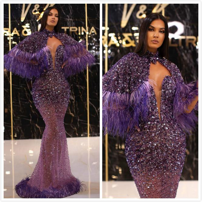 2020 Arabic Aso Ebi Purple Sparkly Sexy Evening Dresses Beaded Sequined Feather Prom Dresses Mermaid Formal cocktail party dresses, Lavender
2020 Arabic Aso Ebi Purple Sparkly Sexy Evening Dresses Beaded Sequined Feather Prom Dresses Mermaid Formal cocktail party dresses, Lavender
