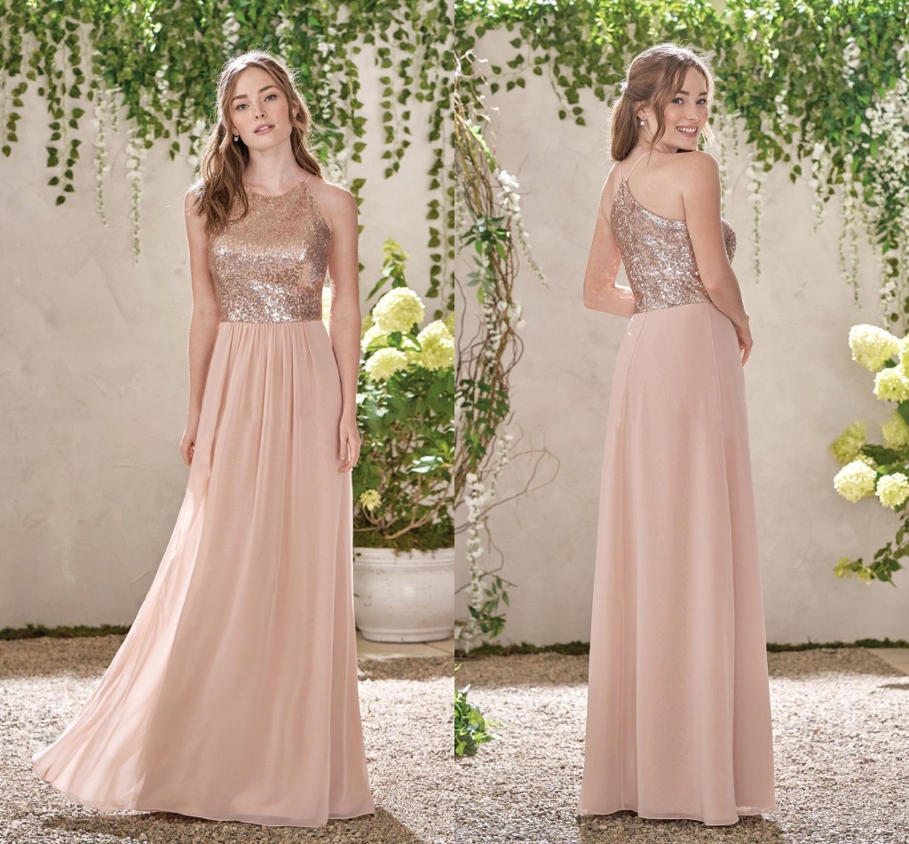 Rose Gold Sequins Top Long Chiffon Beach 2019 Bridesmaid Dresses Halter Backless A Line Ruffles Blush Pink Maid Of Honor Gowns BM0151
Rose Gold Sequins Top Long Chiffon Beach 2019 Bridesmaid Dresses Halter Backless A Line Ruffles Blush Pink Maid Of Honor Gowns BM0151