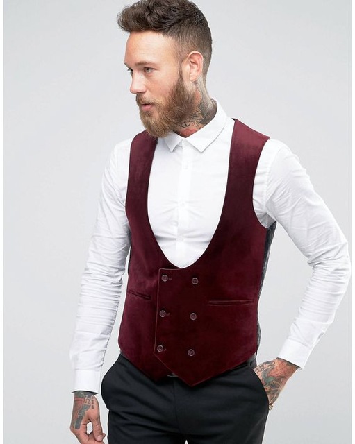 

New Design Burgundy Wine Red Velvet Vest Double Breasted Wedding Suits Waistcoat Formal Tuxedo Party Prom Suit Vest Gilet Colete, Vest only