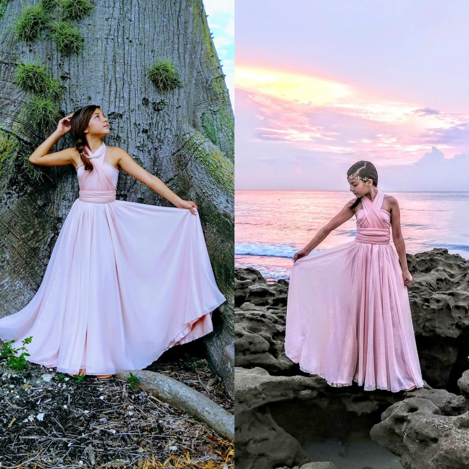 Beach Halter Bohemia Flower Girls Dresses Tiered Open Back Girls Pageant Gowns Satin Floor Length Kids Formal Wear For Wedding