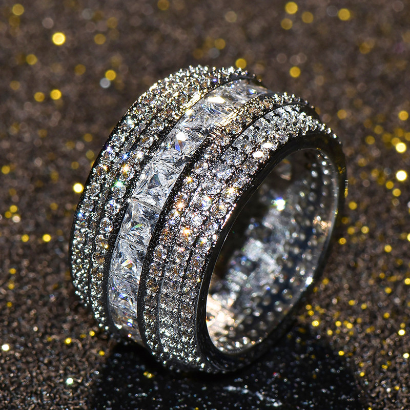 Luxury Women Big Full 5A Zircon Ring Female Bridal Stackable Ring Silver Color Wedding Jewelry Promise Eternity Engagement Diamond Ring Gift