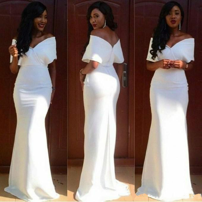 Elegant White Evening Gowns Sexy Off Shoulder Backless Mermaid Plus Size Cheap Prom Dresses Black Girl Formal Party Gowns Custom Made
