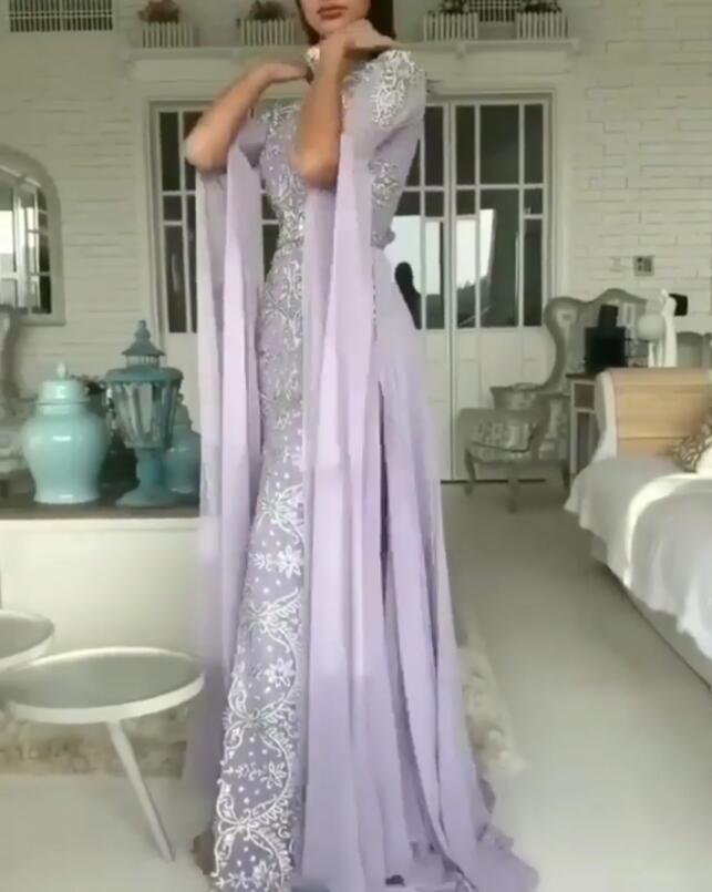 Modest Mermaid Prom Dresses 2019 New Floor Length High Neck Sparkle Bead Formal Evening Gowns With Detachable Skirt Long Sleeves Party Gowns