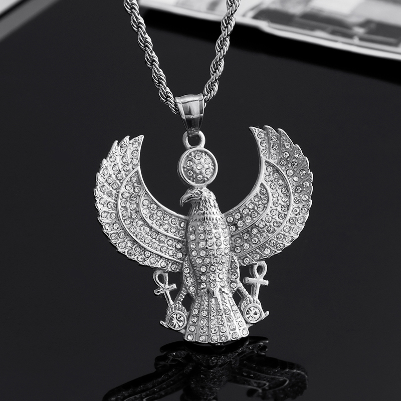 Full Rhinestone Inlay Eagle Pendants Necklace New Men Hip Hop 316L Stainless Steel 18K Gold Plated Jewelry