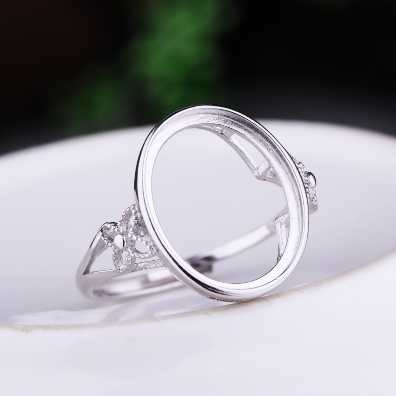 925 Sterling Silver 12.8x16mm Oval Cabochon Semi Mount Wedding Engagement Ring fit Amber Turquoise Lapis Lazuli Setting Adjustable Wholesale