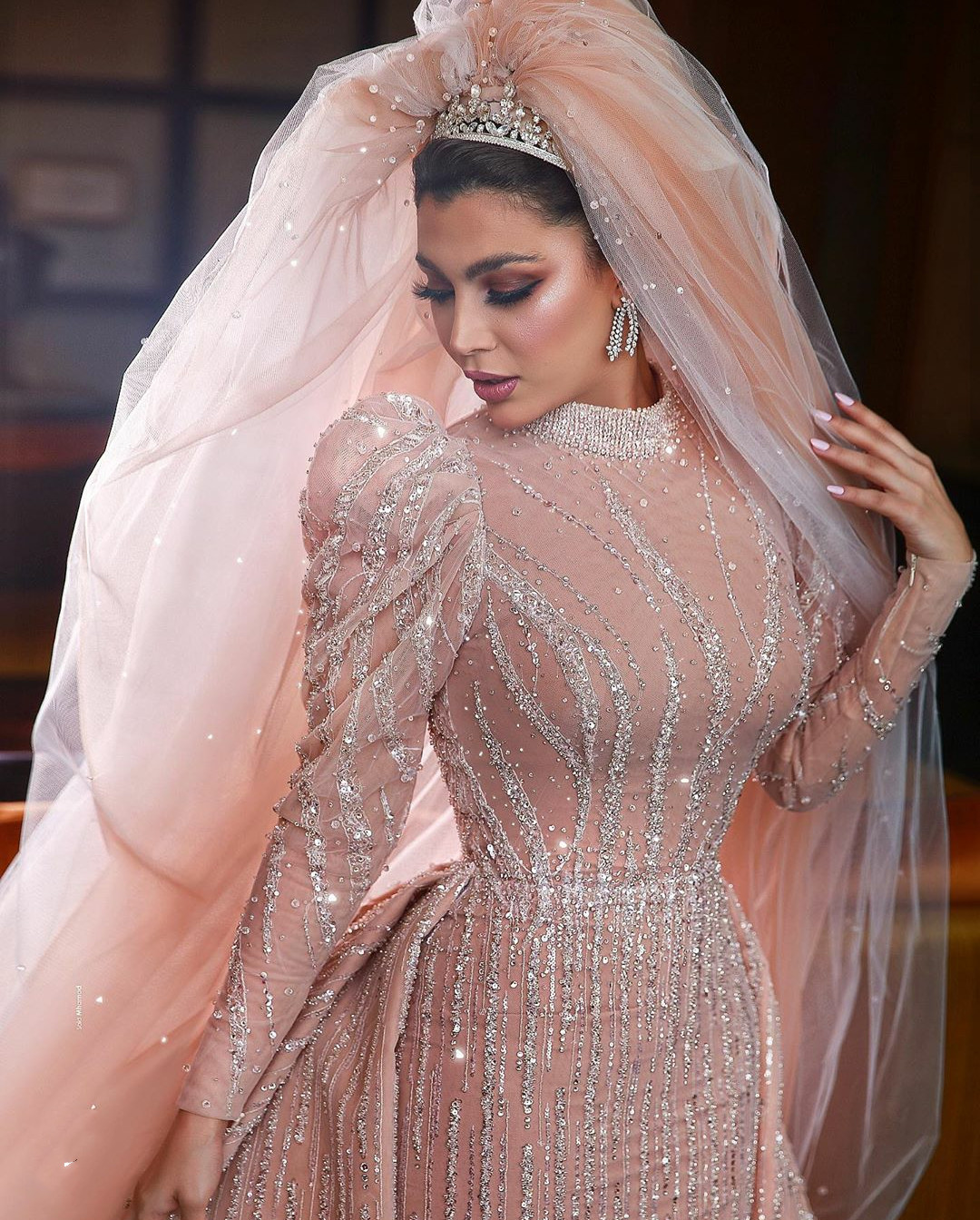 arabic beading mermaid wedding dresses with detachable train long sleeves crystal wedding gowns luxurious robes de marie