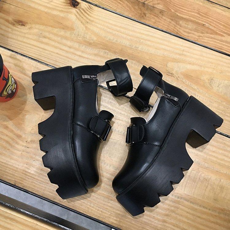 Lolita Gothic Round Head Mary Jane Shoes Sandals Japanese College Girl JK Uniform PU Leatehr Platform Strap Waterproof Black Shoes