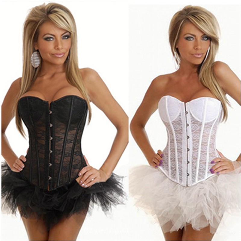 Lace Mesh Overbust Corset Top Women Fashion Transparent Steel Boned Underwire Padded Cups Sexy Lace-up White Bridal Corset