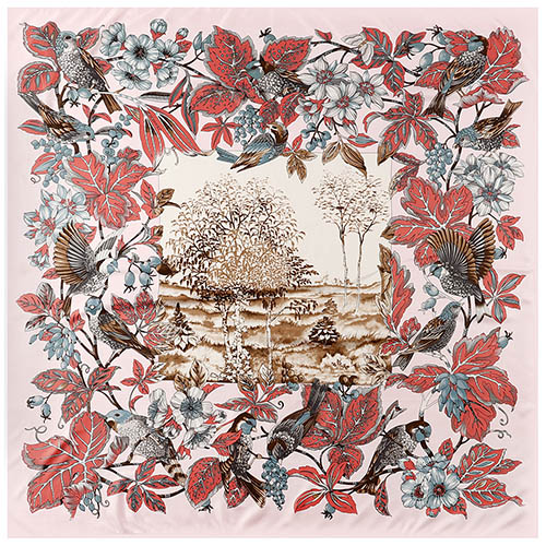 130*130 Hillside Twill 100% Pure Silk Scarf Women Square Bird Print Scarves Kerchief For Ladies Shawl Echarpe