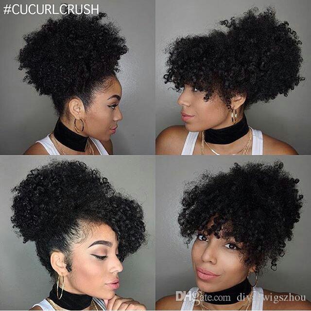 100 Human women hair topper drawstring ponytail hairpiece kinky curly afro fringe bun hair extension 120g