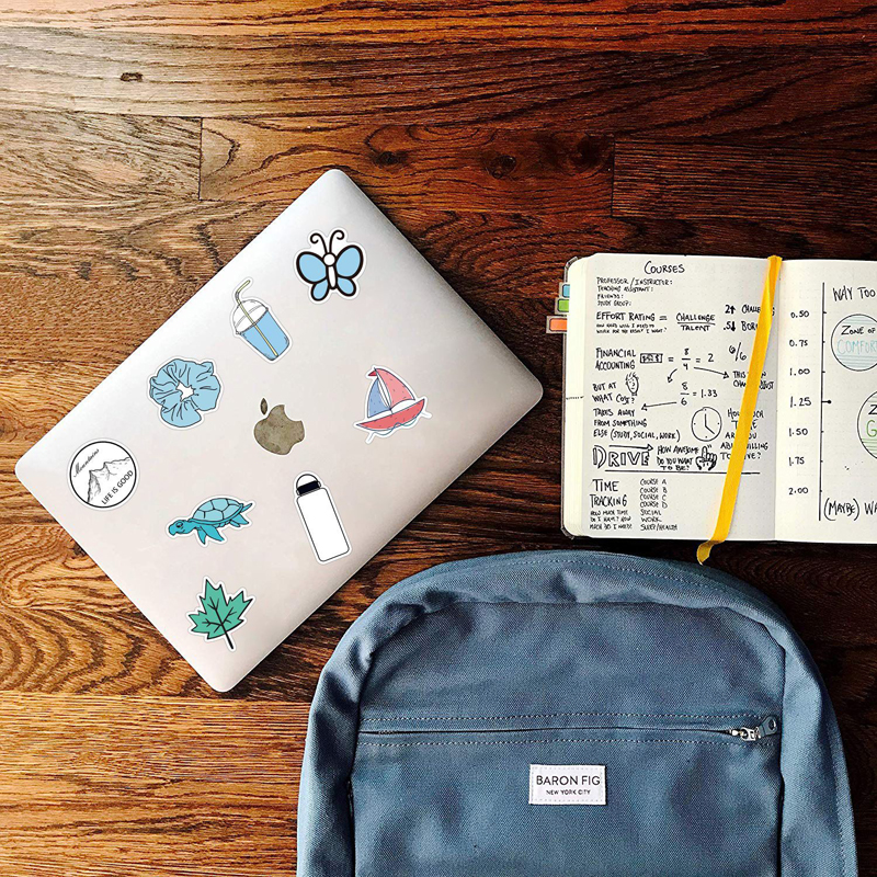 50pcs/Set Ins Style Yellow Pink Blue Cute Small Fresh Sticker Cup Computer Skateboard Waterproof Sticker Decoration Accessories