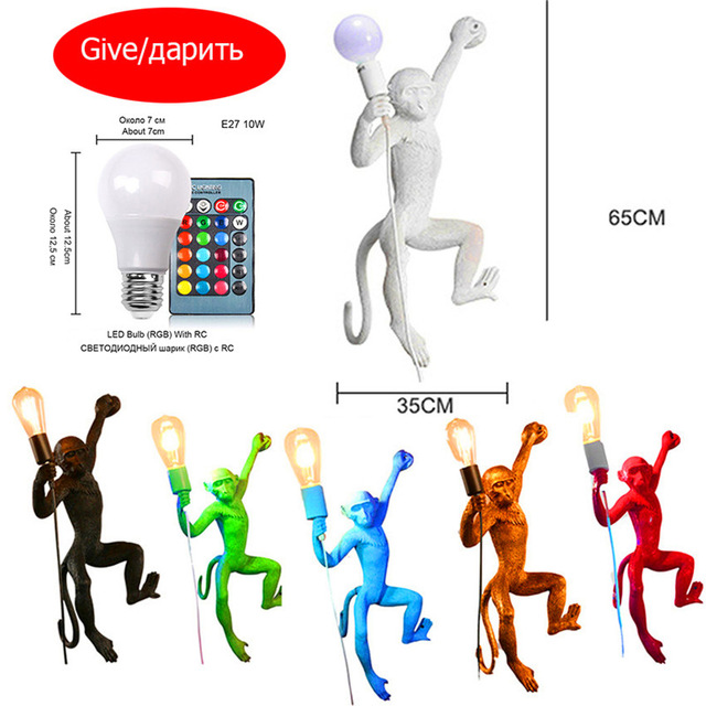 Nordic Resin Monkey Lamp Led Pendant Light Lighting Living Room Restaurant Bedroom Luminaire Kitchen Fixtures Suspension 7 Color