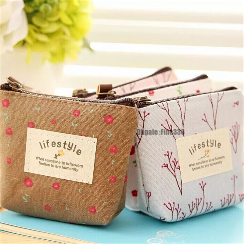 New Mini Change Coin Purse Flower Small Fresh Animal Canvas Bag Zipper Pouch Wallets for gift