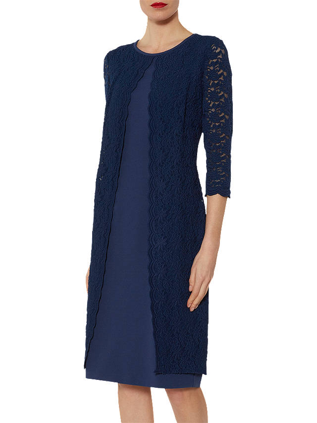 2019 Navy Knee Length Mother of Bride Dresses Jewel Neck Lace Jacket Plus Size Suits Appliques Elegant Wedding Guest Dresses