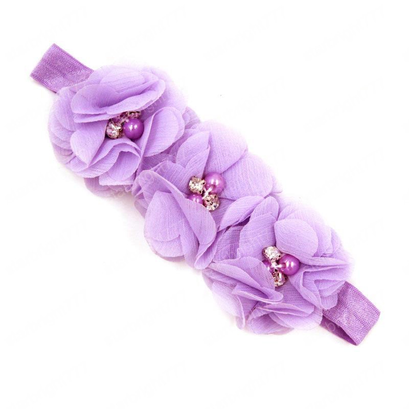 New Baby Girl 3 Flower Headband Kids Princess Headwrap Beads Tulle Elastic Ornaments Hairband Children Hair Accessories