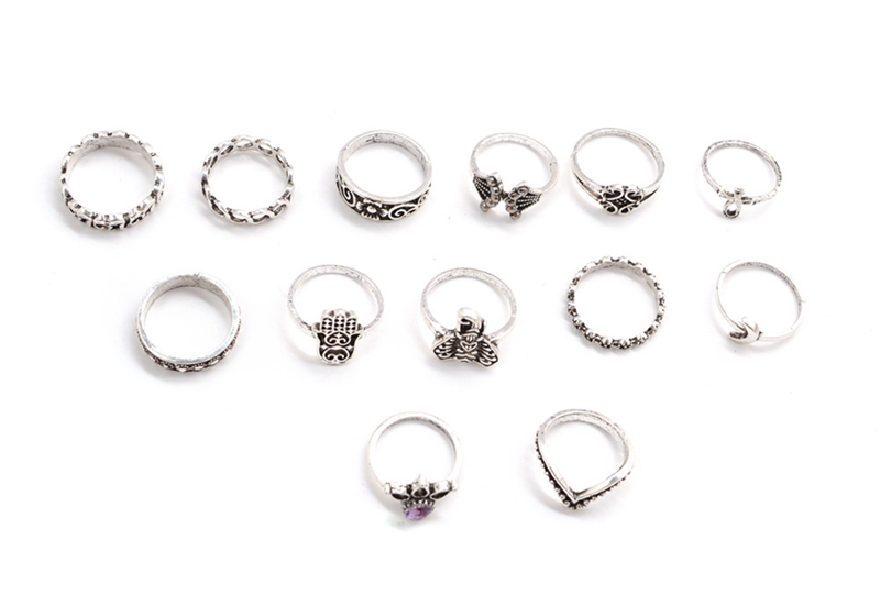 bohemian retro crown gem big palm elephant 13 piece set ring womens crystal joint ring set punk gift