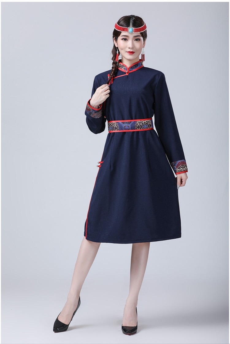 Ethnic traditional clothing women Mongolian cheongsam dress stand collar modern Qipao robe elegant oriental gown Asia costume