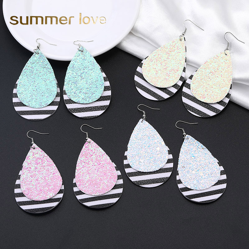 Colorful Classic Glitter Waterdrop PU Leather Earring For Women Personalized Double Layer Design Jewelry Statement Dangle Earrings Wholesale
Colorful Classic Glitter Waterdrop PU Leather Earring For Women Personalized Double Layer Design Jewelry Statement Dangle Earrings Wholesale