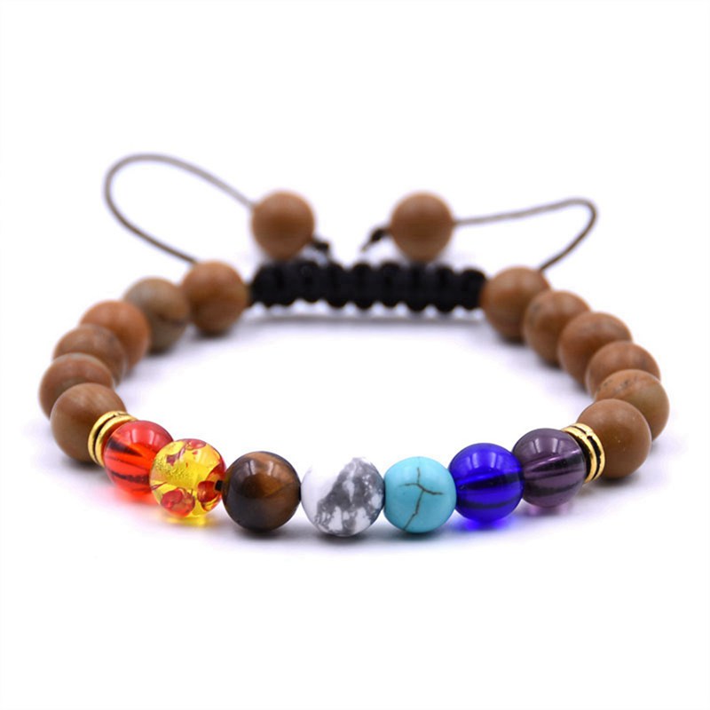 Ladies 8mm Lava Rock 7 Chakras Aromatherapy Essential Oil Disperser Bracelet Braided Natural Stone Yoga Bead Bracelet Bracelet