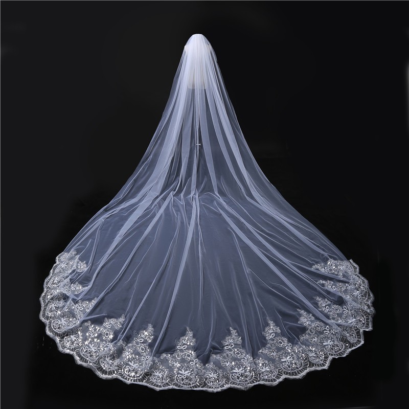 bridal veils gorgeous lace appliques one layer three meters veil women wedding dress accessories veils custom made cheap